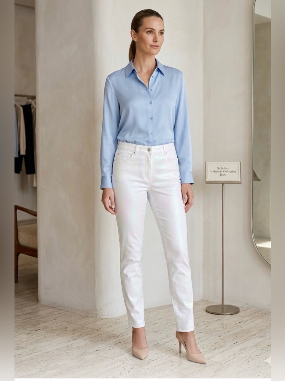 St John Womens Jeans Size 6 White Denim Pants Designer MSRP $595